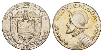 Панама 1/2 бальбоа (50 сентесимо) 1980 KM 12b медь плакированная медно-никелем 4634-1144