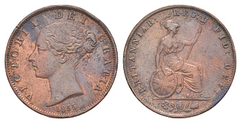 Великобритания 1/2 пенни 1855 Виктория (1837-1901) KM 726, Spink 3949 медь 1526-431