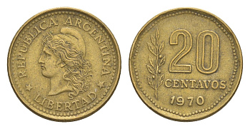 Аргентина 20 сентаво 1970 KM 67 латунь 4655-1032