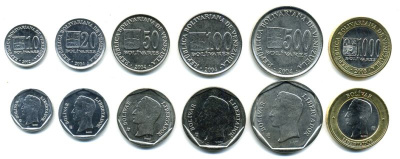 Венесуэла лот из 6 монет 2002-2005 (10, 20, 50, 100, 500, 1000 боливаров) UNC 00-00