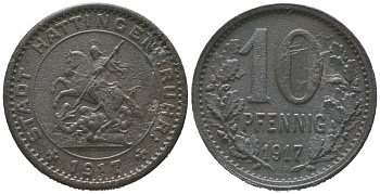 Хаттинген (Пруссия, Вестфалия) 10 пфеннигов 1917 Funck 196.1, Men05 11022.1, Men18 13812.1 цинк aUNC 4585-657