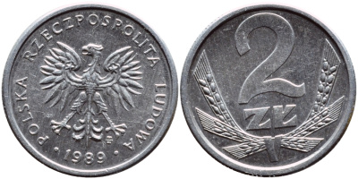 Польша 2 злотых 1989 MW, Народная Республика KM 80.3, Parchimowicz 219a алюминий 3458-232