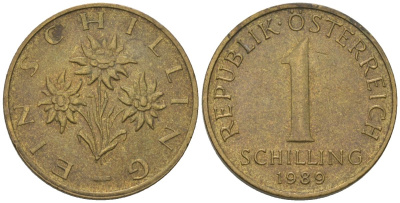 Австрия 1 шиллинг 1989 KM 2886 алюминиевая бронза 4594-312