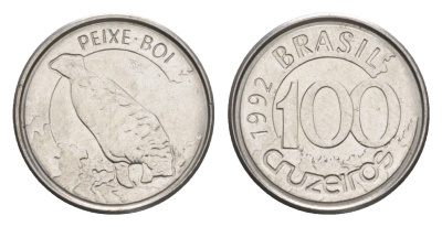 Бразилия 100 крузейро 1992 KM 623 нержавеющая сталь UNC 4644-538