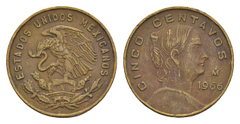Мексика 5 сентаво 1966 Жозефа Ортис де Домингес KM 426 латунь 4655-1043