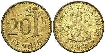 Финляндия 20 пенни 1982 KM 47 алюминиевая бронза 4172-246