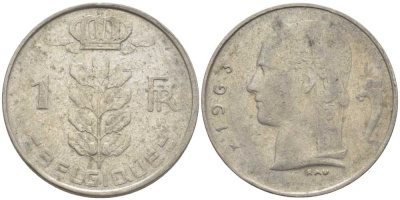 Бельгия 1 франк 1963 Belgique, Бодуэн I (1951-1993) KM 142.1 медно-никель 119-453