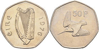 Ирландия 50 пенсов 1976 вальдшнеп KM 24 медно-никель UNC 4583-521