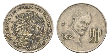 Мексика 20 сентаво 1982 Франциско Индалеси KM 442 медно-никель 4644-657