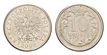 Польша 10 грошей 2009 Y 279 медно-никель 4625-961