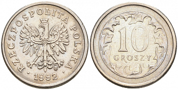 ПОЛЬША 10 ГРОШЕЙ 1992 MW KM 279 медно-никель 44-127