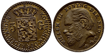 НИДЕРЛАНДЫ ЖЕТОН ND 5 ГУЛЬДЕНОВ, ВИЛЛЕМ III желтый металл 46-121