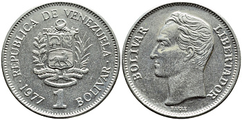 Венесуэла 1 боливар 1977 Симон Боливар KM 52 никель 51-1221