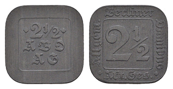 Берлин 2 1/2 пфеннига ND ABO A. G. Men05 1857, Men18 2400 цинк 4580-166