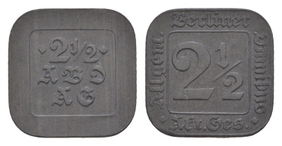 Берлин 2 1/2 пфеннига ND ABO A. G. Men05 1857, Men18 2400 цинк 4580-166