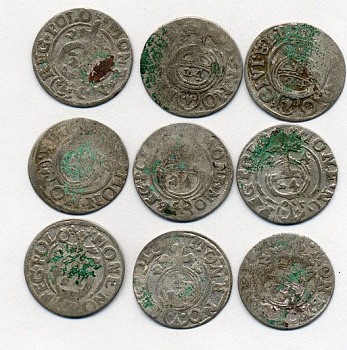 ПОЛЬША ЛОТ ИЗ 9 МОНЕТ В ПОЛТАРАК XVII век серебро M12-13-1
