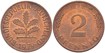 ФРГ 2 ПФЕННИГА 1979 G KM 106a, J. 381a сталь плакированная сталь плакированная медьюю 116-337