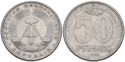 ГДР 50 пфеннигов 1958 A KM 12.1 алюминий 106-1223