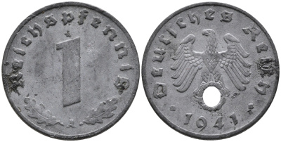 ГЕРМАНИЯ 1 РЕЙХСПФЕННИГ 1941 A KM 97, J.369 цинк 96-659