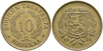 Финляндия 10 марок 1934 S KM 63 алюминиевая бронза 4388-1053