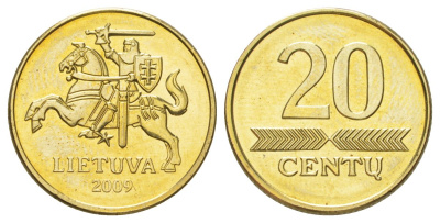 Литва 20 центов 2009 KM 107 никель латунь UNC 4625-615