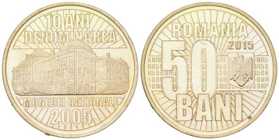 Румыния 50 бань 2015 10 лет деноминации валюты KM 337 никель латунь BU 183-954
