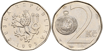Чехия 2 кроны 1993  KM 9 сталь плакированная никелем    4601-1155