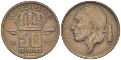 БЕЛЬГИЯ 50 САНТИМОВ 1972 BELGIQUE KM 148.1 бронза 96-1137