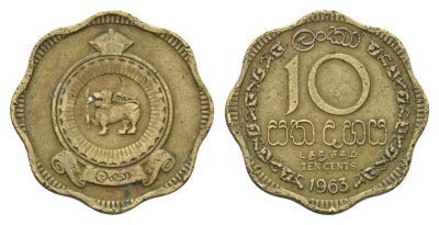 Цейлон 10 центов 1963 KM 130 никель латунь 4675-457