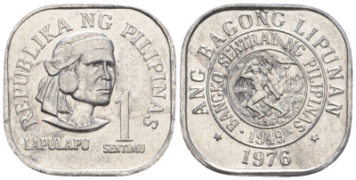 Филиппины 1 сентимо 1976 вождь острова Мактан Лапу-Лапу KM 205 алюминий  UNC  220-1144