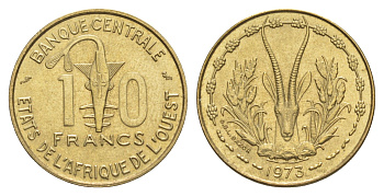 Западная Африка (BCEAO) 10 франков 1973 Центральный банк государств Западной Африки KM 1a медь алюминий никель UNC 4642-233