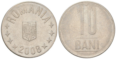 Румыния 10 бань (бани) 2008 KM 191 сталь плакированная никелем 218-443