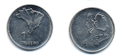 Бразилия 1 крузейро 1972 150 лет независимости KM 582 никель aUNC 51-5731