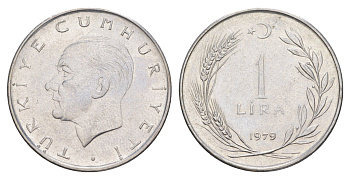Турция 1 лира 1979 Кемаль Ататюрк KM 889a.2 нержавеющая сталь 4648-756