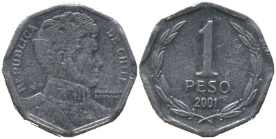 Чили 1 песо 2001 So KM 231, Schon 79 алюминий 4387-628