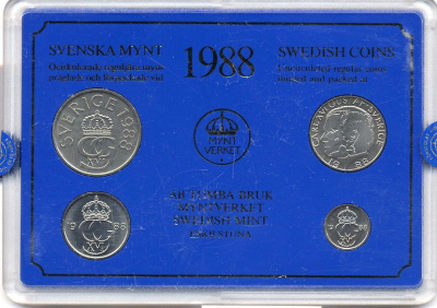 Швеция набор монетного двора из 4 монет 1988 в пластике, Карл XVI Густав (1973- ) KM MS47 UNC 4-3-7-161