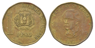 Доминиканская Республика (Доминикана) 1 песо 1992 Хуан Пабло Дуарте KM 80.1 латунь 4663-912
