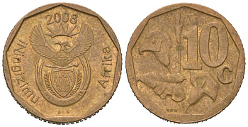 ЮАР 10 центов 2008 KM 441 сталь плакированная бронзой 4618-732