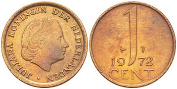 Нидерланды 1 цент 1972 Юлиана (1948-1980) КМ 180 бронза 3309-341