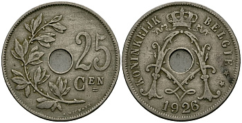 Бельгия 25 сантимов 1926 Belgie KM 69 медно-никель 4165-913