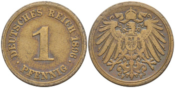 ГЕРМАНИЯ 1 ПФЕННИГ 1896 F KM 10, Jager. 10, Weege 2 медь 4528-1141