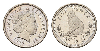 Гибралтар 5 пенсов 1999 KM 775 медно-никель UNC 4649-419