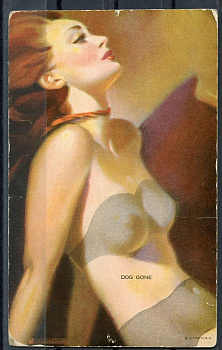 США открытка 1950-ые серия пинап (Pin-Up), собака исчезла (dog gone) 6352-27-1-1