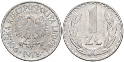ПОЛЬША 1 ЗЛОТЫЙ 1978 КРЕМНИЦА KM 49.1 алюминий 68-431