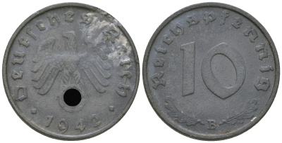 Германия 10 рейхспфеннигов 1942 B KM 101, J. 371 цинк 4589-1244