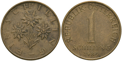 Австрия 1 шиллинг 1984 KM 2886 алюминиевая бронза 25-1125