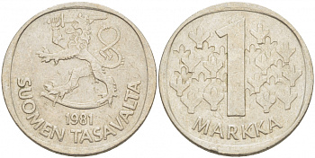 ФИНЛЯНДИЯ 1 МАРКА 1981 K KM 49а медно-никель 3718-933