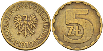 Польша 5 злотых 1979 MW KM 81.1 латунь    4601-1012
