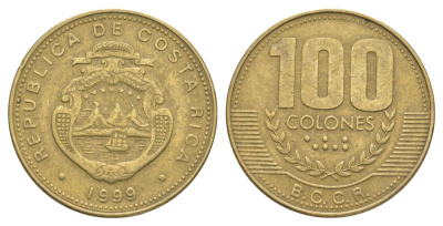 Коста-Рика 100 колонов 1999 KM 230a.1 алюминиевая бронза 4631-431