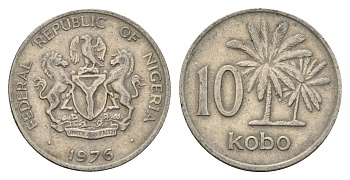Нигерия 10 кобо 1976 пальмы KM 10.1 медно-никель 4703-453